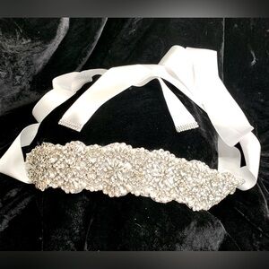 Bridal Belt Rhinestone Tie Waist Sash Wedding Dress Satin Ribbon Crystal Pearl